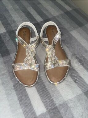 Sparkling Silver Braided T-Strap Sandals -